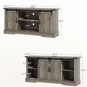 "Modern Gray TV <b>Stand</b> with Charging Station & Sliding Barn <b>Door</b> 16" Tall Sideboard for Living Room" - Product Image 3