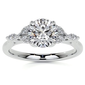 Anillo de Compromiso y Boda de Lujo con Moissanita de Corte Brillante, Plata de Ley, Chapado en Oro de 18K, Solitario, con Engaste de Puntas - Product Image 1