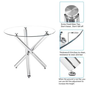 Tavolo da Pranzo Rotondo in Vetro Trasparente 90*90*75cm con Gambe a Croce - Product Image 2