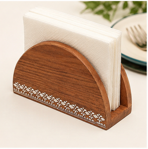 Porte-serviettes en bois massif fait main avec incrustation florale, support décoratif pour serviettes de table pour la maison, l'hôtel et la restauration - Product Image 6