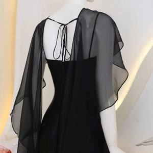 Robe longue en satin pour femmes, sur mesure OEM/ODM, avec superposition en mousseline, robe de soirée de luxe - Product Image 5