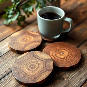 Handcrafted Eco-Friendly Food Grade Luxury Modern <b>Round</b> Indian Wood Coasters Set Enhance Table Decor Customized Color 4-Piece - Product Image 1
