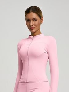 Women's Full Zip Front Logo Breathable Quick Dry Athletic Gym <b>Jacket</b> with Seamless Knit for Outdoor Running Fitness <b>Yoga</b> Workout - Product Image 3