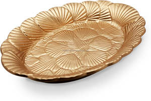 ถาดเสิร์ฟทรงรีทำจากทองเหลืองสีทองมีเอกลักษณ์เฉพาะออกแบบได้ตามต้องการของขวัญทรงเปลือกหอยอะลูมิเนียมสำหรับบ้านชายทะเล - Product Image 2
