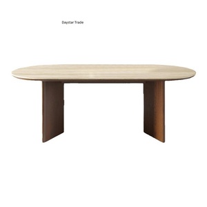Tavolino da Caffè Ovale Contemporaneo Daystar Trade con Gambe a Doppio Piedistallo, Finitura in <span class=keywords><strong>Legno</strong></span> <span class=keywords><strong>Naturale</strong></span>, <span class=keywords><strong>Arredamento</strong></span> Moderno di Lusso per <span class=keywords><strong>Soggiorno</strong></span>, Durevole - Product Image 1