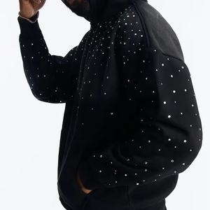 Sweat-shirt à capuche noir de luxe pour homme, orné de strass, streetwear surdimensionné de qualité supérieure, pull tendance avec logo personnalisé - Product Image 4