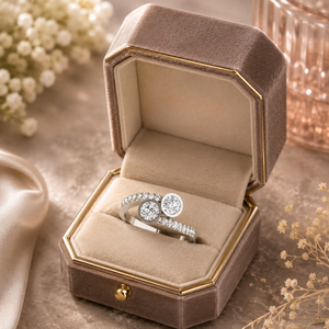 Bague solitaire de luxe sertie de diamants en or blanc |   Bague de fiançailles élégante pour femme, bijoux fins, cadeau pour elle - Product Image 3