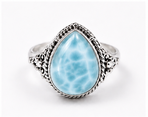 แหวนเงินแท้ประดับลาริมาร์ธรรมชาติ รูปทรงลูกแพร์ แหวนพลอยสีน้ำเงินทำมือ แหวนดีไซน์โดดเด่น ของขวัญสำหรับเธอ - Product Image 1