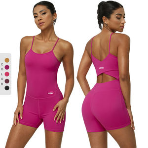 Women's Comfortable Breathable High Elastic Slimming Slim Strap Yoga Wear Shorts Set <b>One</b>-piece Fitness <b>Top</b> <b>One</b>-piece Jumpsuit - Product Image 1