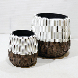 New Design Minimalist <b>Plastic</b> Wicker Round <b>Planter</b> Hand Carved Two-tone Woven Durable Eco-Friendly Garden Plant Flower - Product Image 5