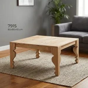 Table basse rectangulaire en bois rustique avec plateau et pieds courbes, finition naturelle et base sculpturale artisanale - Product Image 4