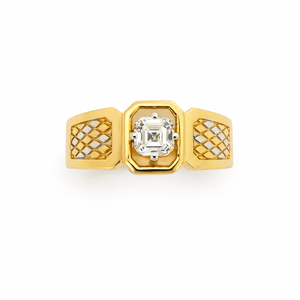 18K yellow Gold <b>Mens</b> Diamond Solitaire <b>Ring</b> Cushion Cut Center Geometric Pattern Luxury Fine Jewelry Wedding Party Daily Wear Gi - Product Image 1