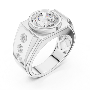 Bague impériale classique pour homme en or blanc 10K avec diamant brillant de laboratoire, plaqué or rose, style prestige, grappe carrée en forme de couronne - Product Image 3