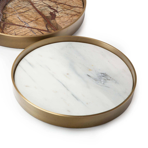 <b>Marble</b> and Brass Decorative <b>Tray</b> Modern Luxury Home Accessory with Scalloped Edges Stone Serving Plate Dishwasher Safe Party - Product Image 3