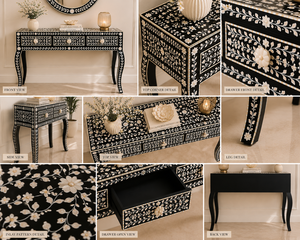 Table console de luxe en os incrusté avec cadre de miroir et 3 tiroirs, meuble d'entrée tendance pour la décoration du couloir - Product Image 5