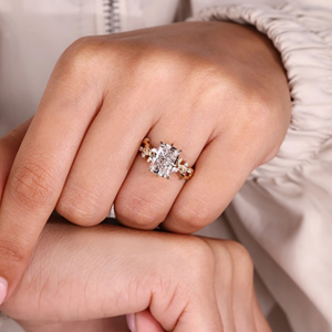 Anillo de corte radiante en estilo inspirado en la naturaleza, anillo de compromiso con diamante cultivado en laboratorio de 3.10 quilates, joyería, anillo de eternidad de oro vermeil de 14k - Product Image 5