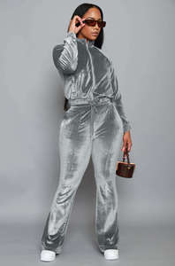 Ensemble de survêtement d'hiver personnalisé pour femme : veste courte à capuche boutonnée à carreaux avec poches zippées et pantalon de jogging en velours – Créez votre design - Product Image 3