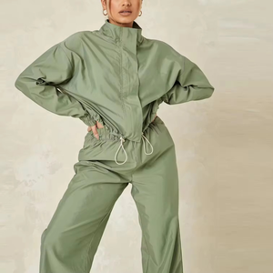 Conjunto Deportivo de Dos Piezas de Forro Polar para Mujer, Talla Grande, Chaqueta Corta Cortavientos, Atuendo Personalizado, Ligero, Informal, a la Moda - Product Image 5