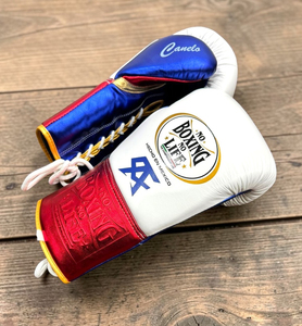 Canelo <b>Boxing</b> <b>Gloves</b> Leather Lace-Up Red Blue <b>White</b> Embossed Design Hecho En Mexico Adult Training Gear - Product Image 1