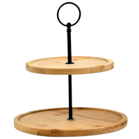 Support à gâteau en bambou à trois niveaux, fait main, plateau de service rond multi-couches avec poignée