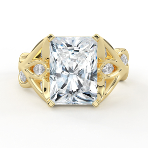Enchanting Radiant Cut <b>Diamond</b> <b>Ring</b> Openwork Leaf Motif Yellow Gold Marquise Vine Accents Luxury Bridal Jewelry - Product Image 2