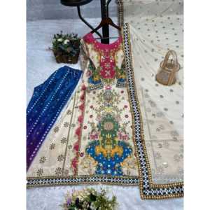 Conjunto de ropa de fiesta para mujer, parte superior inferior y Dupatta con trabajo manual de espejo real - Product Image 4