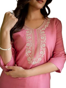 Womens Rayon Roman Silk Floral Embroidery Motif Straight Kurta Design Party Floral Summer Slim Quick Dry Embossed All Seasons - Product Image 4