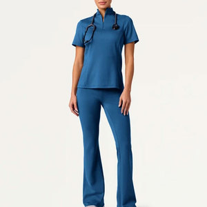 Uniformes Médicos para Mujer al por Mayor, Manga Corta, Múltiples Bolsillos, Cuello en V, 72% Poliéster/21% Rayón/7% Elastano, Tela de Rizo, para Hospital - Product Image 3