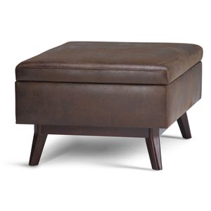 Owen Distressed Chestnut Brown Coffee Table <b>Storage</b> Ottoman <b>Stools</b> & Ottomans - Product Image 4