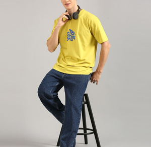 Camisetas Personalizadas de Alta Calidad, Corte Ajustado, Color Amarillo, Camisetas de Algodón para Impresión Bajo Demanda, Camisetas para Hombre con Estampado Puff - Product Image 4