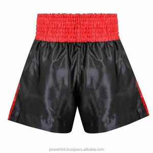 Shorts de boxe unisexe en polyester/coton bleu marine avec rayures blanches et rouges, anti-rétrécissement, séchage rapide, vêtements d'arts martiaux, coupe ample pour adulte - Product Image 3