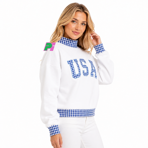 Pook International OEM ODM Custom Oversized Mock Neck Drop-shoulder Sweatshirt 100% Cotton <b>Fleece</b> Streetwear <b>Women's</b> - Product Image 2