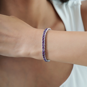 Classic Design 925 Sterling Silver Round Cut Natural <b>Amethyst</b> Gemstone Channel Set Tennis <b>Bracelet</b> For Women's - Product Image 2