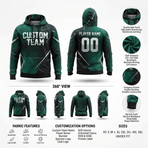 Custom Team <b>Name</b> Winter ODM Fleece <b>Hoodie</b> Pullover Sweatshirt Green Black Geometric Sports Fanwear Personalized Jogger - Product Image 4