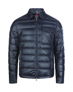 Men's Navy Blue <b>Puffer</b> <b>Jacket</b> <b>with</b> O-Neck Collar <b>Hooded</b> Front Pocket <b>Waterproof</b> & Eco-Friendly Winter Casual Style Regular Fit - Product Image 1