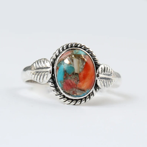 Anillo de Piedra de Ostra Espinosa Hecho a Mano, Anillo Midi de Concha Naranja, Joyería de Concha de Ostra Natural - Product Image 3