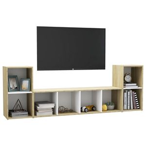 3 pezzi bianco e Sonoma rovere TV Set mobili da soggiorno in legno ingegnerizzato - Product Image 3