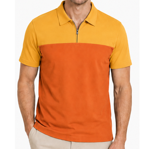 Hot selling Men's Color Blocked <b>Polo</b> Shirt Short Sleeve Zipper Casual <b>Orange</b> Yellow Regular Fit - Product Image 1