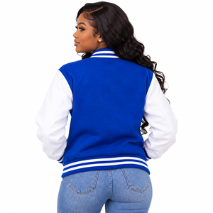 Zeta Phi Beta Varsity <b>Jacket</b> <b>Women</b> Royal Blue <b>White</b> Sleeve Chenille Greek Letters Embroidered Crest 1920 Snap Letterman Sorority - Product Image 2