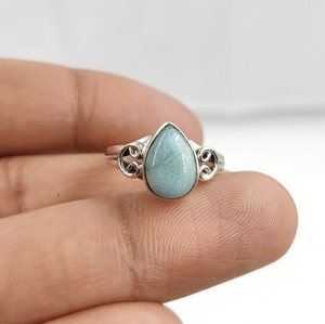 Bague en larimar naturel, argent sterling 925, cabochon en forme de larme, bijoux en pierres précieuses faits à la main - Product Image 4