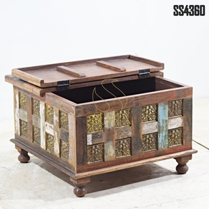 Handcrafted Latest Style Solid <b>Wood</b> Storage Trunk Unique Indian Designer Living Room Furniture SUREN SPACE Brand Rajasthan - Product Image 1