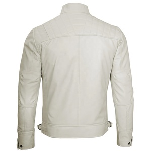 Nouvelle veste d'hiver pour homme en peau de mouton blanche avec logo personnalisé, col montant vintage, fermeture éclair, streetwear de haute qualité, coupe-vent - Product Image 2