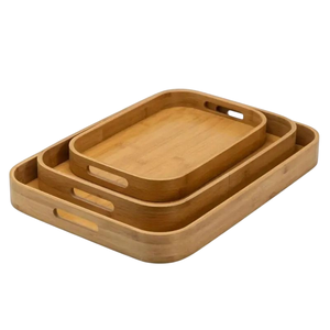 Plateau de service rectangulaire en bois, design moderne, couleur naturelle, pour la maison, les restaurants, le service de nourriture et de boissons, avec poignée en métal - Product Image 5