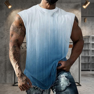 Débardeur sans manches pour homme, couleur dégradée, col rond, décontracté, tricoté, respirant, en polyester, style muscle - Product Image 6