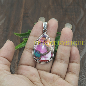 Colgante de Turquesa Rosa en Forma de Lágrima, Plata de Ley 925, Joyería Hecha a Mano con Marco de Cuerda, Piedra Natural, Regalo para Mujeres, Hermanas y Hombres - Product Image 3