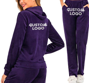 Custom Women’s Favriv <b>Velour</b> <b>Tracksuit</b> Printed Logo Zip-Up Hoodie and Jogger Pants Two-Piece Casual Sportswear Set - Product Image 5