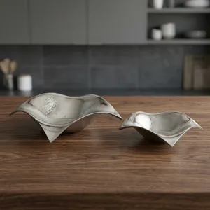 Silver Aluminum <b>Square</b> Wavy <b>Edge</b> Decorative Bowl Modern Abstract Curved Fruit Dish Tabletop Centerpiece Plate for Home Decor - Product Image 4