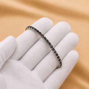 Bracelet tennis pour femme en pierres précieuses noires, plaqué or blanc 10K, coupe ronde, pour cadeau de mariage - Product Image 6