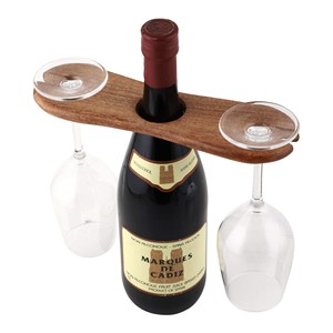 Soporte para Botellas de Vino de Madera de Mango con Ranuras para Copas |   Estante para Botellas Hecho a Mano al por Mayor - Product Image 1