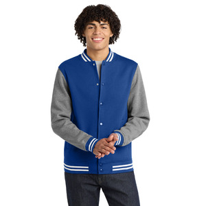 Chaqueta Varsity Azul Gris para Hombre, Corte Regular, Cuello Camisero, Tejido de Poliéster y Algodón, Ropa Exterior Informal para Otoño - Product Image 1